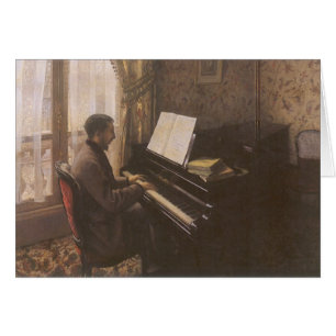 Young Man spelar Piano av Gustave Caillebotte Hälsningskort