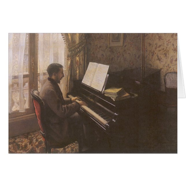 Young Man spelar Piano av Gustave Caillebotte Hälsningskort (Framsidan Horizontal)