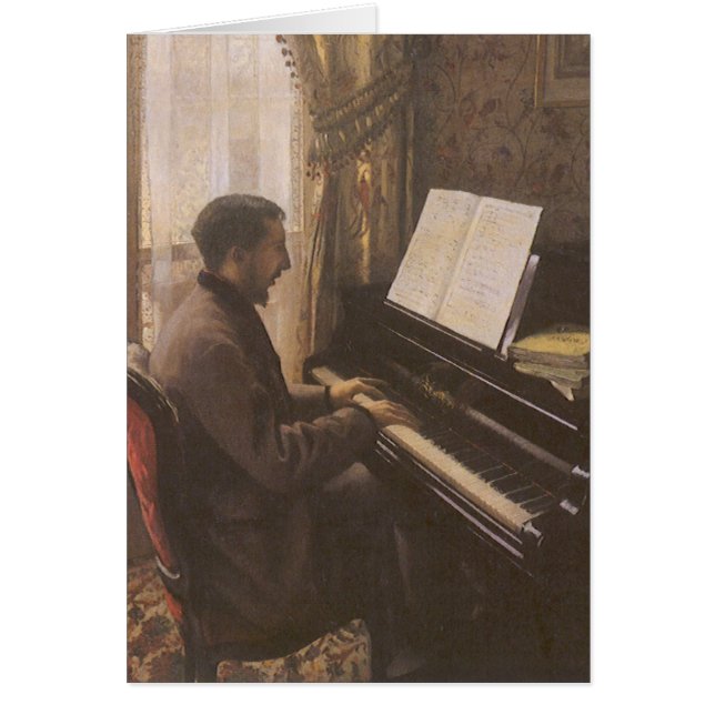 Young Man spelar Piano av Gustave Caillebotte Hälsningskort (Framsidan)