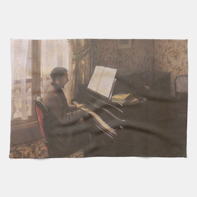 Young Man spelar Piano av Gustave Caillebotte Kökshandduk (Horisontell)