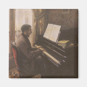 Young Man spelar Piano av Gustave Caillebotte Magnet