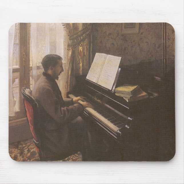 Young Man spelar Piano av Gustave Caillebotte Musmatta (Framsidan)