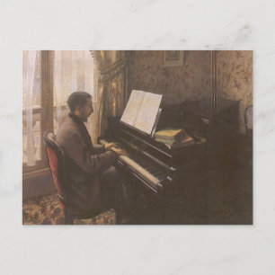 Young Man spelar Piano av Gustave Caillebotte Vykort