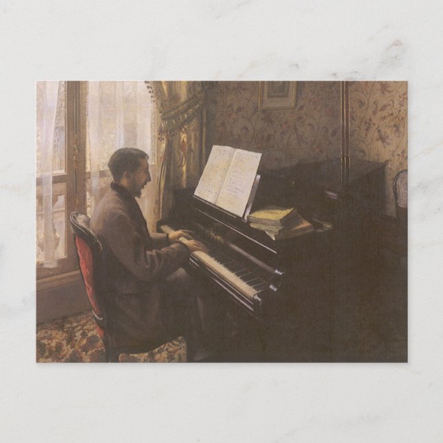 Young Man spelar Piano av Gustave Caillebotte Vykort (Framsida)