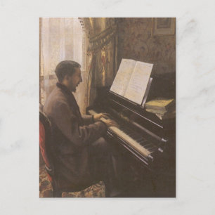 Young Man spelar Piano av Gustave Caillebotte Vykort