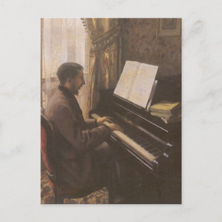 Young Man spelar Piano av Gustave Caillebotte Vykort