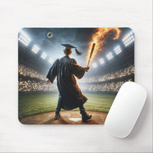 Young Man Student med flamma Baseball Fladdermus Musmatta