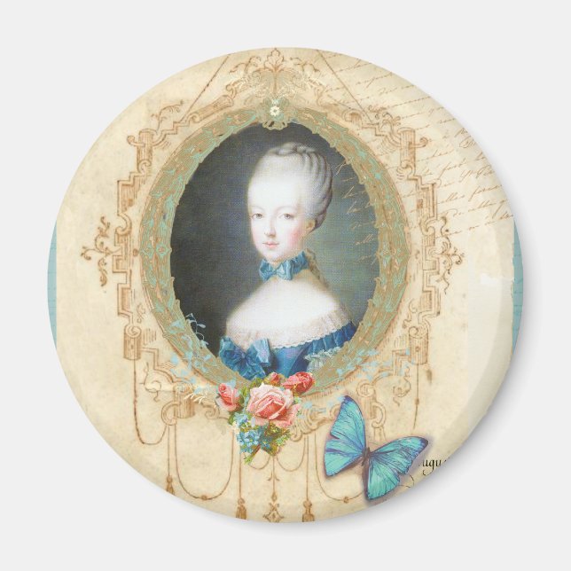 Young Marie Antoinette Butterfly Art-utskrift Magnet (Framsidan)