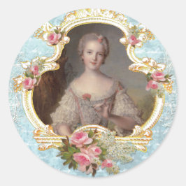 Young Marie Antoinette på Rosa ros Stickers Runt Klistermärke