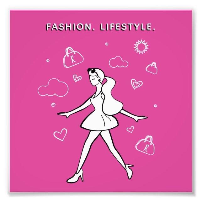 Young Mode Girl - Sketch in Black, White & Rosa Fototryck (Framsidan)
