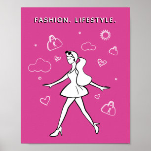 Young Mode Girl - Sketch in Black, White & Rosa Poster
