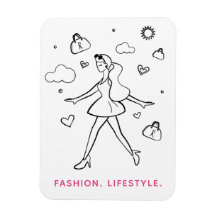 Young Mode Girl - Sketched Art in Black & White Magnet