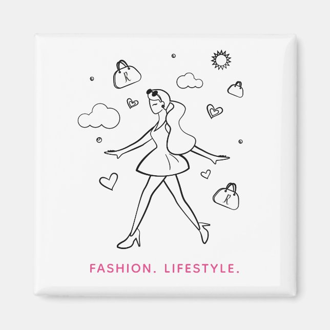 Young Mode Girl - Sketched Art in Black & White Magnet (Framsidan)