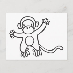 Young Monkey in Black and White Sketch Vykort