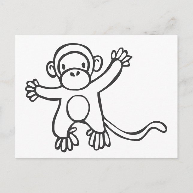 Young Monkey in Black and White Sketch Vykort (Framsida)