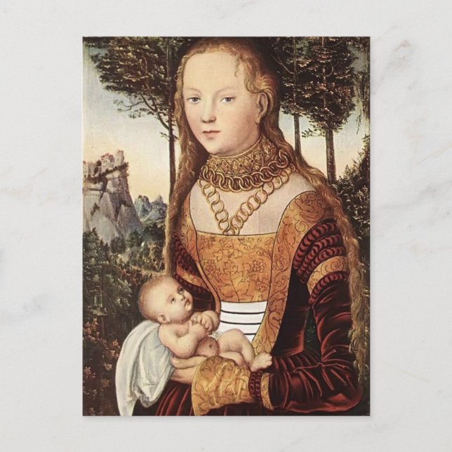 Young mor med barn av Lucas Cranach the Elder Vykort (Framsida)