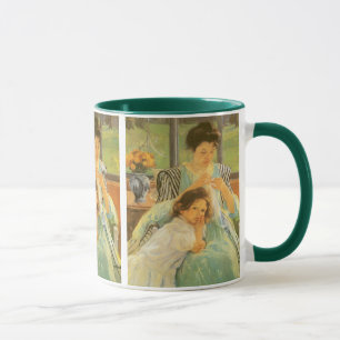 Young Mor Sewing by Mary Cassatt, Vintage Art Mugg