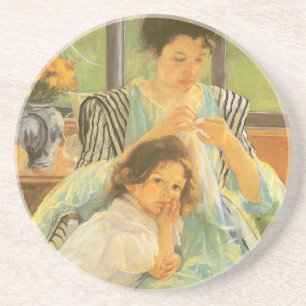 Young Mor Sewing by Mary Cassatt, Vintage Art Underlägg