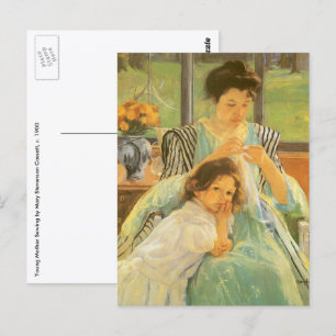 Young Mor Sewing by Mary Cassatt, Vintage Art Vykort