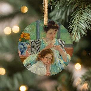 Young Mor Sewing Mary Cassatt Julgransprydnad Keramik