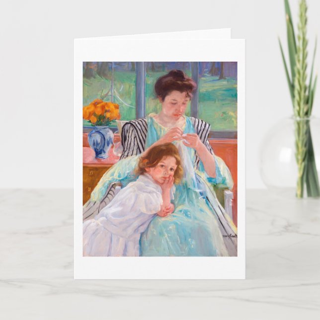 Young Mor Sewing, Mary Cassatt Kort (Framsida)