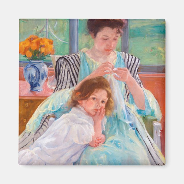 Young Mor Sewing, Mary Cassatt Magnet (Framsidan)