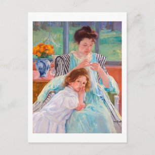 Young Mor Sewing, Mary Cassatt Vykort