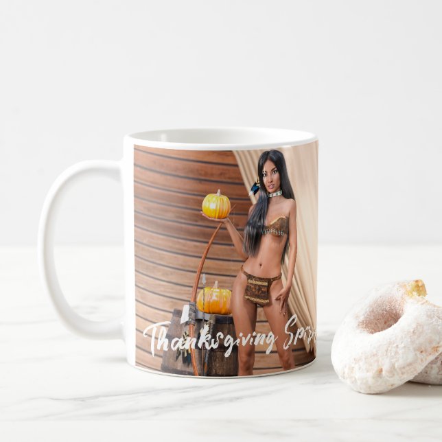 Young Native American Poson on Wood Wall Kaffemugg (Med munk)