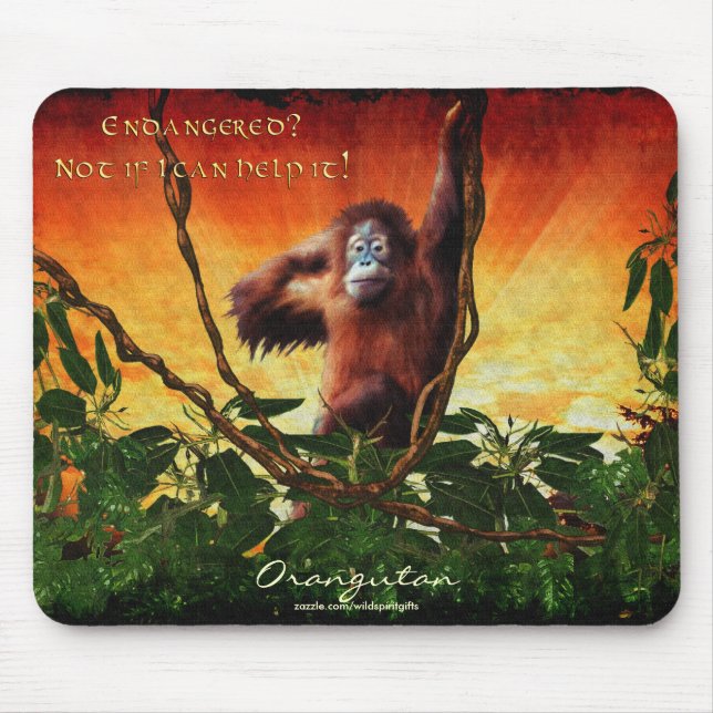Young Orangutan & Jungle Sunrise Art Mousepad Musmatta (Framsidan)