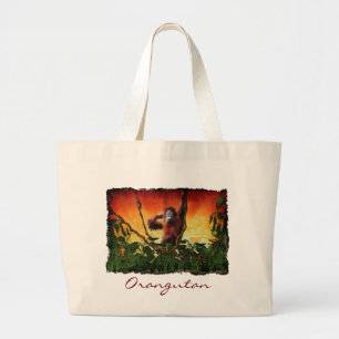 Young Orangutan & Jungle Sunrise Wildlife Tote Bag Jumbo Tygkasse