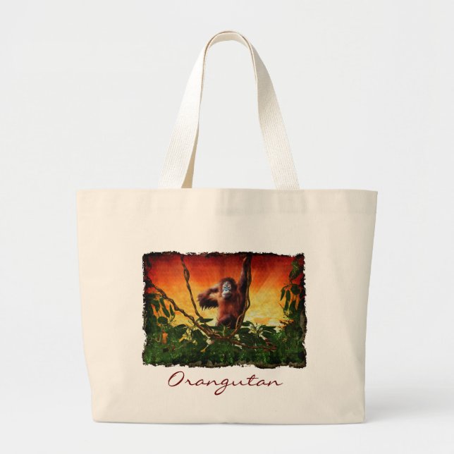 Young Orangutan & Jungle Sunrise Wildlife Tote Bag Jumbo Tygkasse (Framsidan)