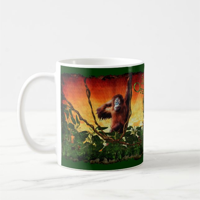 Young Orangutan & Rainforest Sunrise Art Mugg (Vänster)