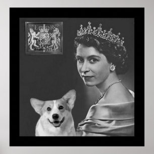 Young Queen Elizabeth II och corgi hund Poster