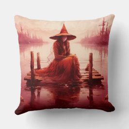 Young Red Witch Sits on Broken Pier Kudde
