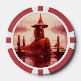 Young Red Witch Sits on Broken Pier Poker Marker