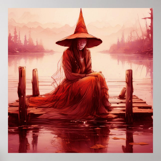 Young Red Witch Sits on Broken Pier Poster (Framsidan)