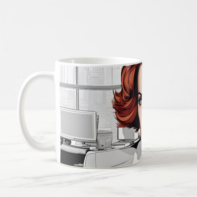 Young Rödhårig Beauty in Office Kaffemugg (Vänster)