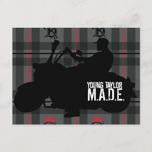 Young Taylor M.A.D.E. Poster av motorcykel Vykort (Framsida)