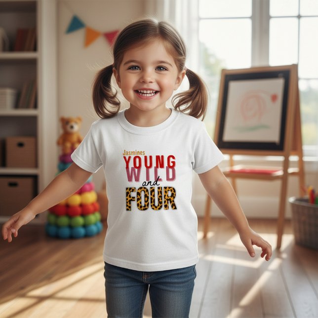 Young Wild and Four Leopard Print Birthday T Shirt (Skapare uppladdad)