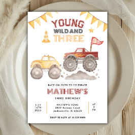 Young Wild And Three Monster Truck 3-årsfest Inbjudningar