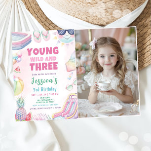 Young Wild And Three - Sommarflicka Födelsedagsfot Inbjudningar