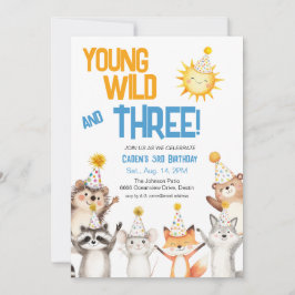 Young Wild Forest Animals Party Hats 3rd Birthday Inbjudningar