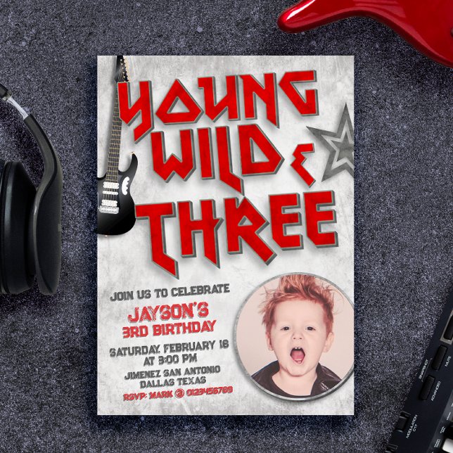 Young Wild och Three Rock-inbjudan med foto Inbjudningar (Young Wild and Three Rock Invitation with Photo Picture)
