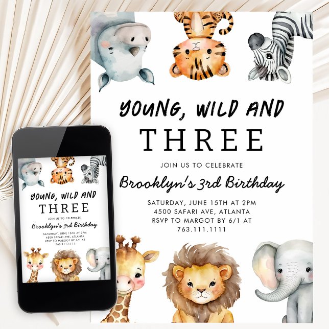 Young Wild och tre Safari-födelsedagsfest Inbjudningar (Skapare uppladdad)