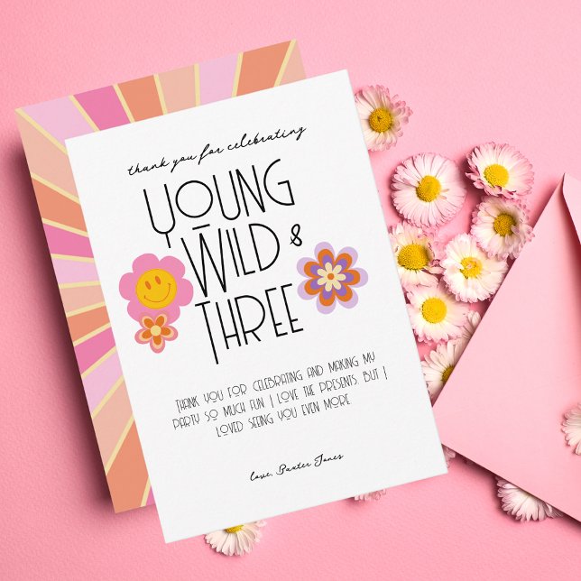 Young, Wild & Three | B-Day Tacksamhetskort | Rosa Tack Kort (Skapare uppladdad)