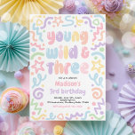 Young Wild & Three Confetti Balloon 3rd Birthday  Inbjudningar<br><div class="desc">Young Wild & Three Confetti Balloon 3rd Birthday Invitation</div>