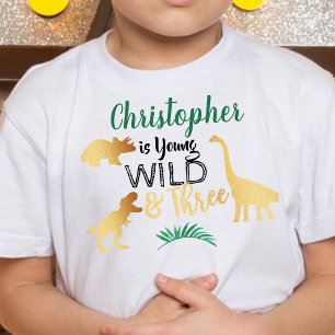 Young Wild & Three Dinosaur Boys 3-årsdag T Shirt