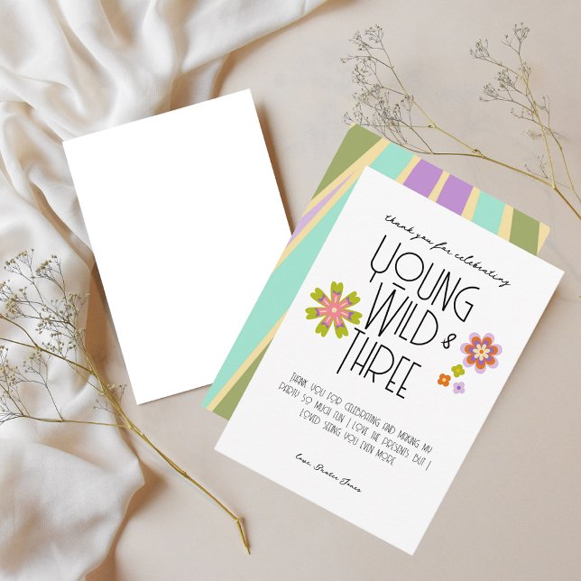 Young, Wild & Three | Födelsedags Tacksamhetskort  Tack Kort (Skapare uppladdad)