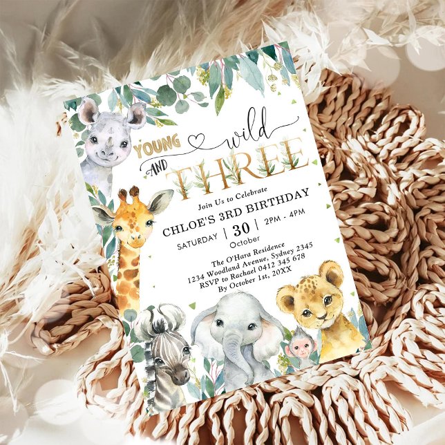 Young Wild & Three Party Animals Boy 3rd Birthday Inbjudningar (Skapare uppladdad)