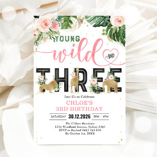 Young Wild & Three Party Animals Tjej 3-årsdag Inbjudningar